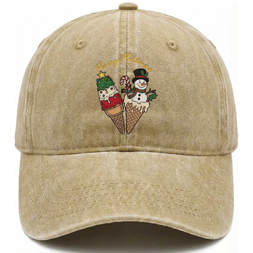 Christmas In July Ice Cream Snowman Graphic Washed Cotton Baseball Cap Merry Meltmas TS12 Print Your Wear