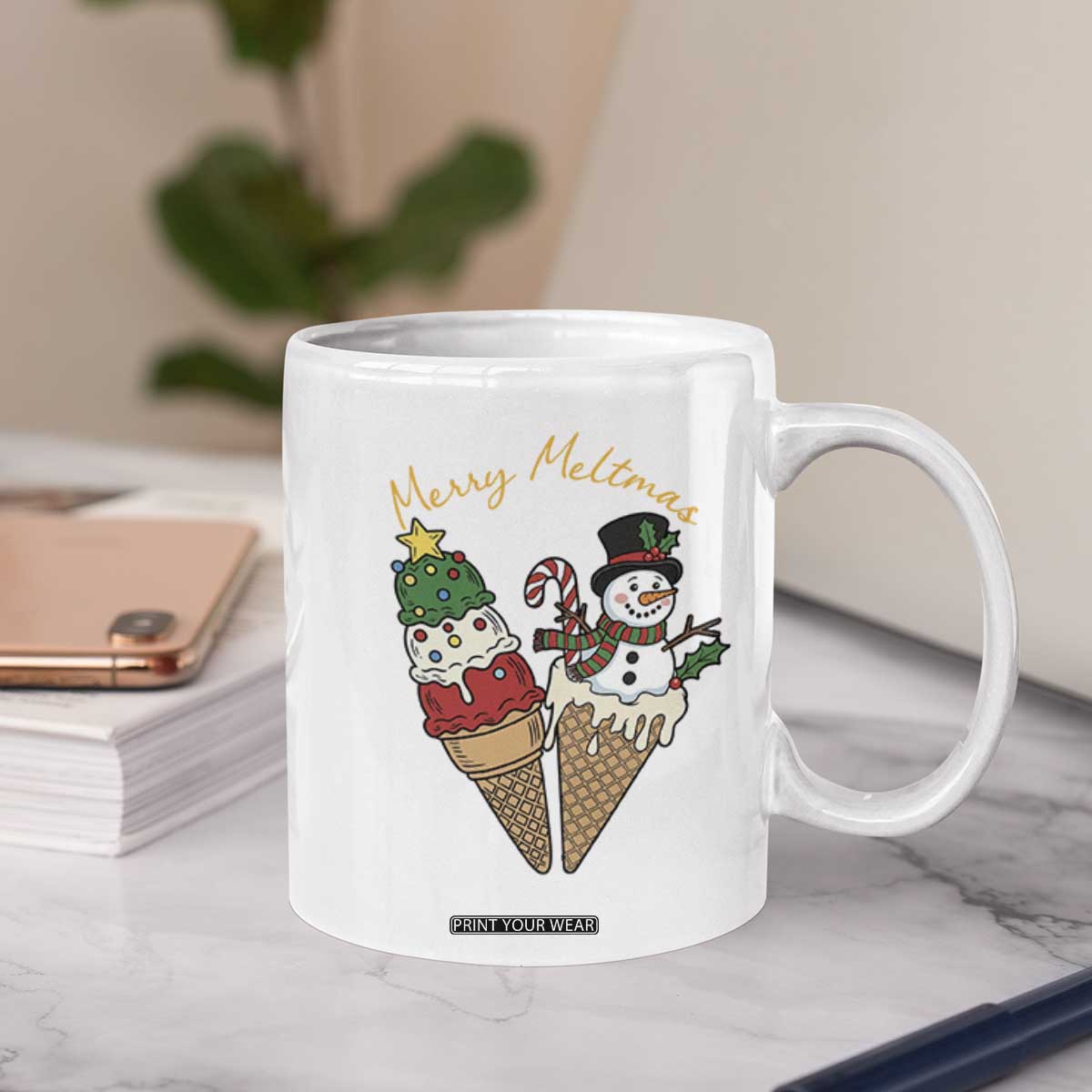 Christmas In July Ice Cream Snowman Graphic Coffee Mug Merry Meltmas TS12 Print Your Wear