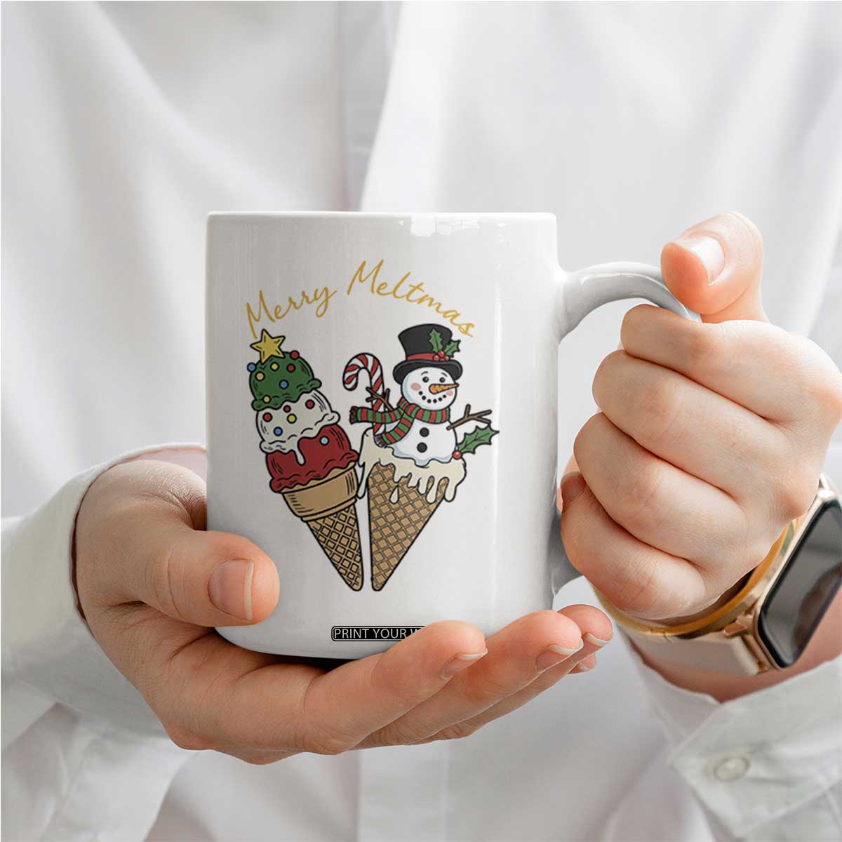 Christmas In July Ice Cream Snowman Graphic Coffee Mug Merry Meltmas TS12 Print Your Wear