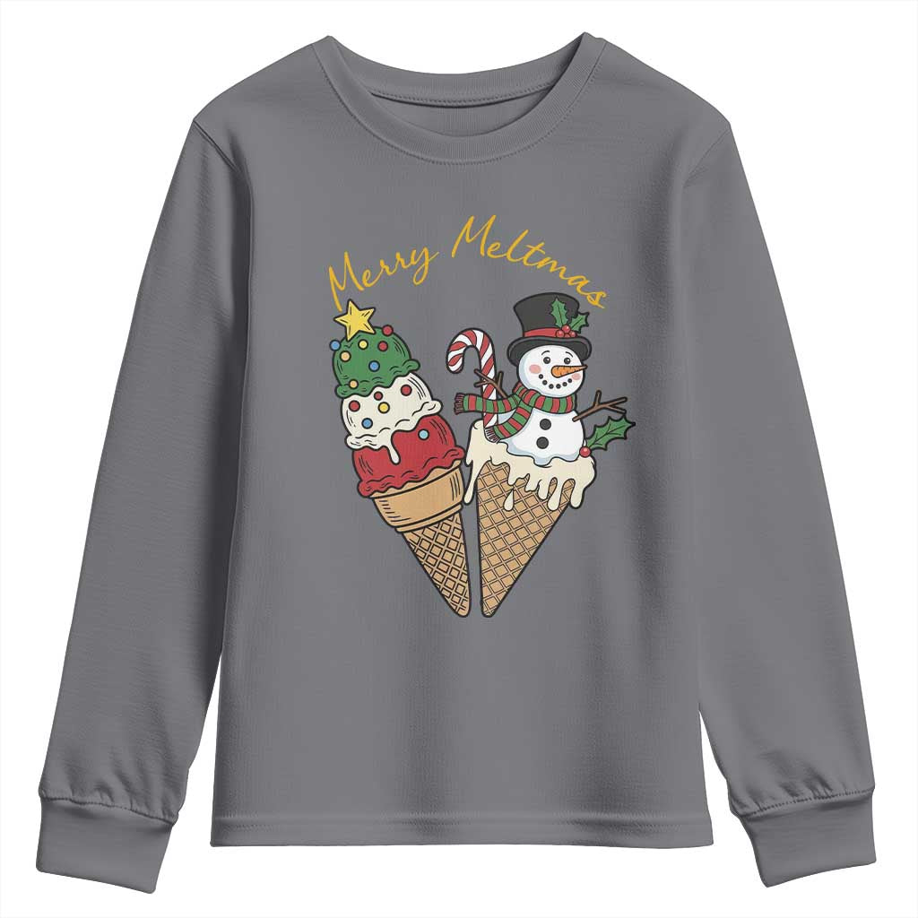 Christmas In July Ice Cream Snowman Graphic Youth Sweatshirt Merry Meltmas TS12 Charcoal Print Your Wear