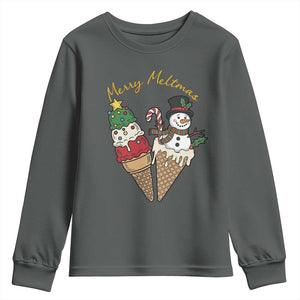 Christmas In July Ice Cream Snowman Graphic Youth Sweatshirt Merry Meltmas TS12 Dark Heather Print Your Wear