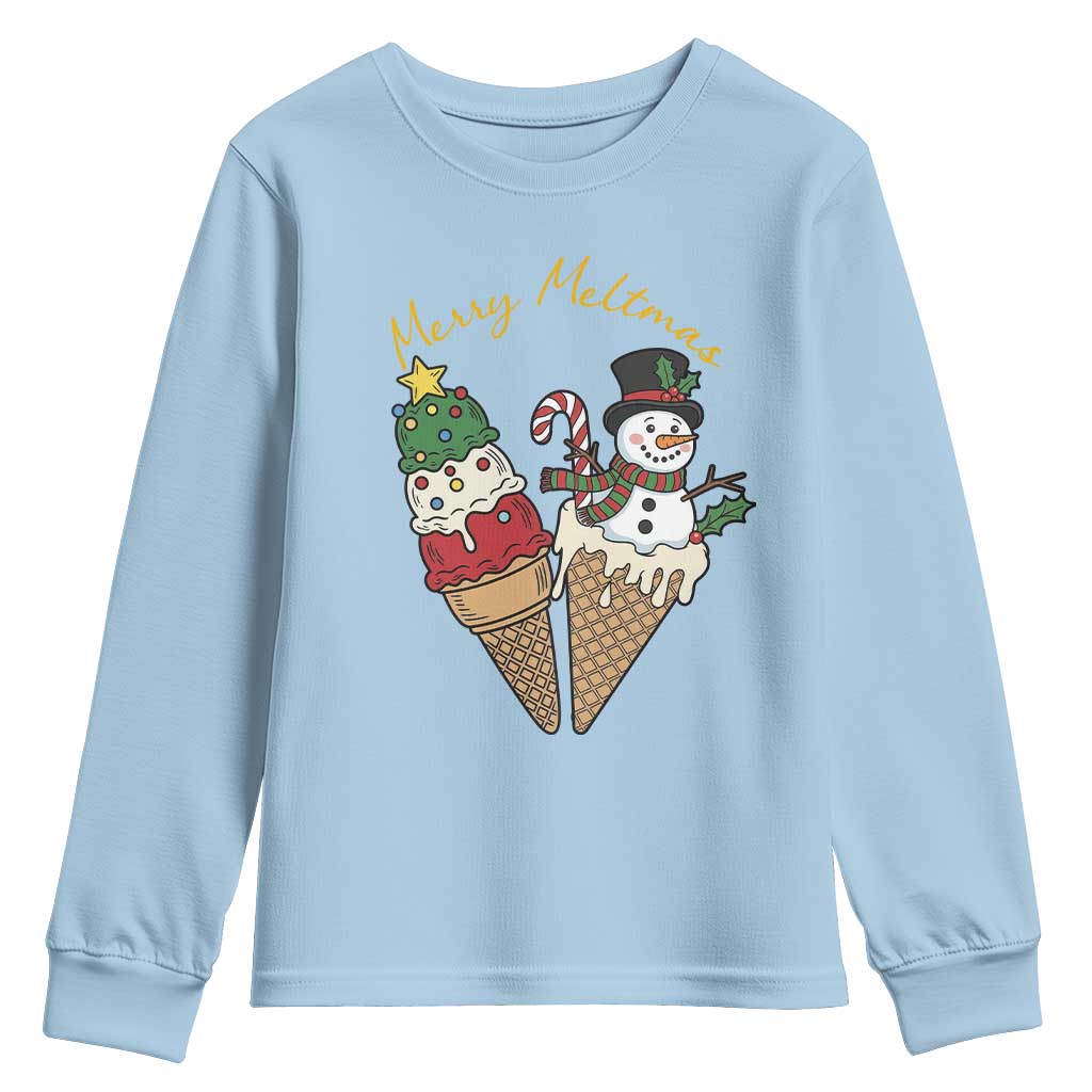 Christmas In July Ice Cream Snowman Graphic Youth Sweatshirt Merry Meltmas TS12 Light Blue Print Your Wear