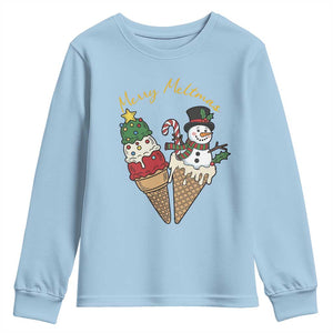 Christmas In July Ice Cream Snowman Graphic Youth Sweatshirt Merry Meltmas TS12 Light Blue Print Your Wear