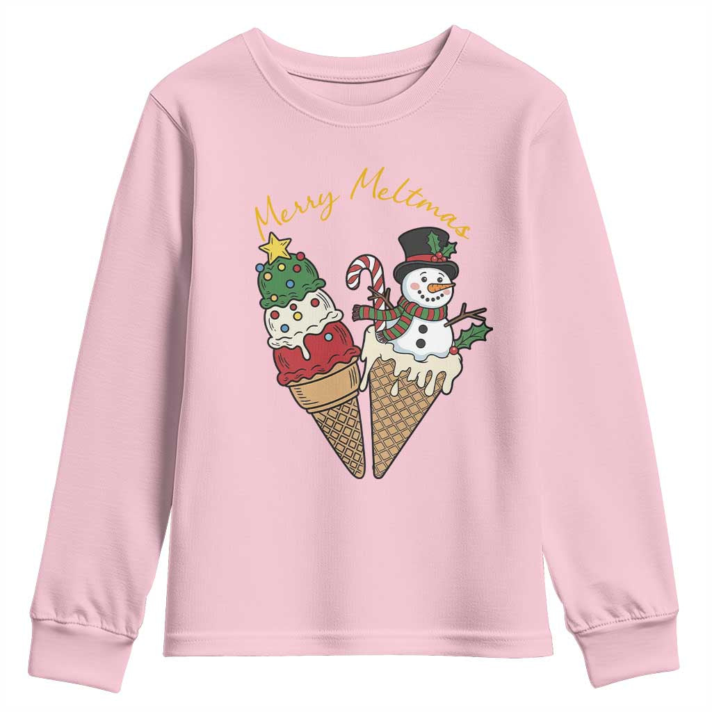 Christmas In July Ice Cream Snowman Graphic Youth Sweatshirt Merry Meltmas TS12 Light Pink Print Your Wear