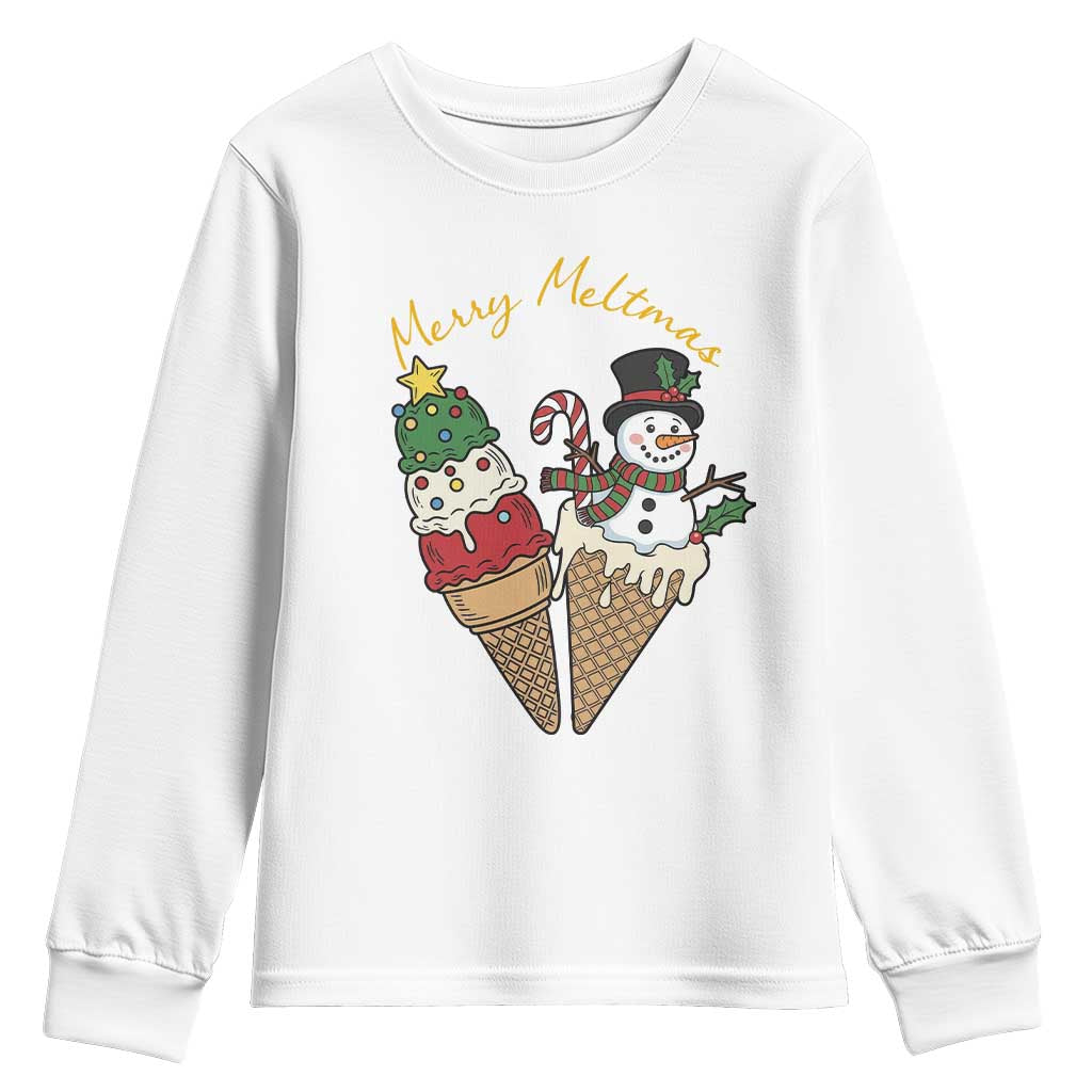 Christmas In July Ice Cream Snowman Graphic Youth Sweatshirt Merry Meltmas TS12 White Print Your Wear