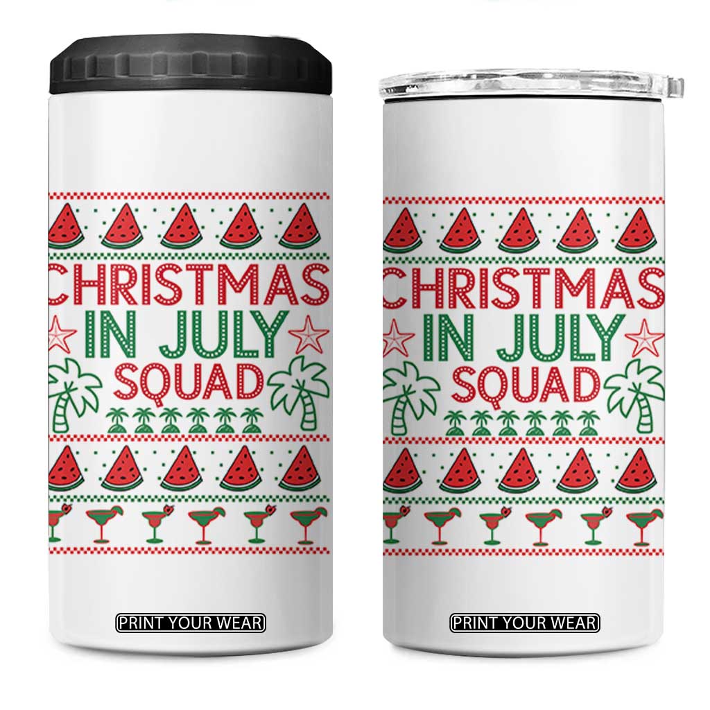 Christmas In July Squad 4 in 1 Can Cooler Tumbler Tropical Beach Party Graphic