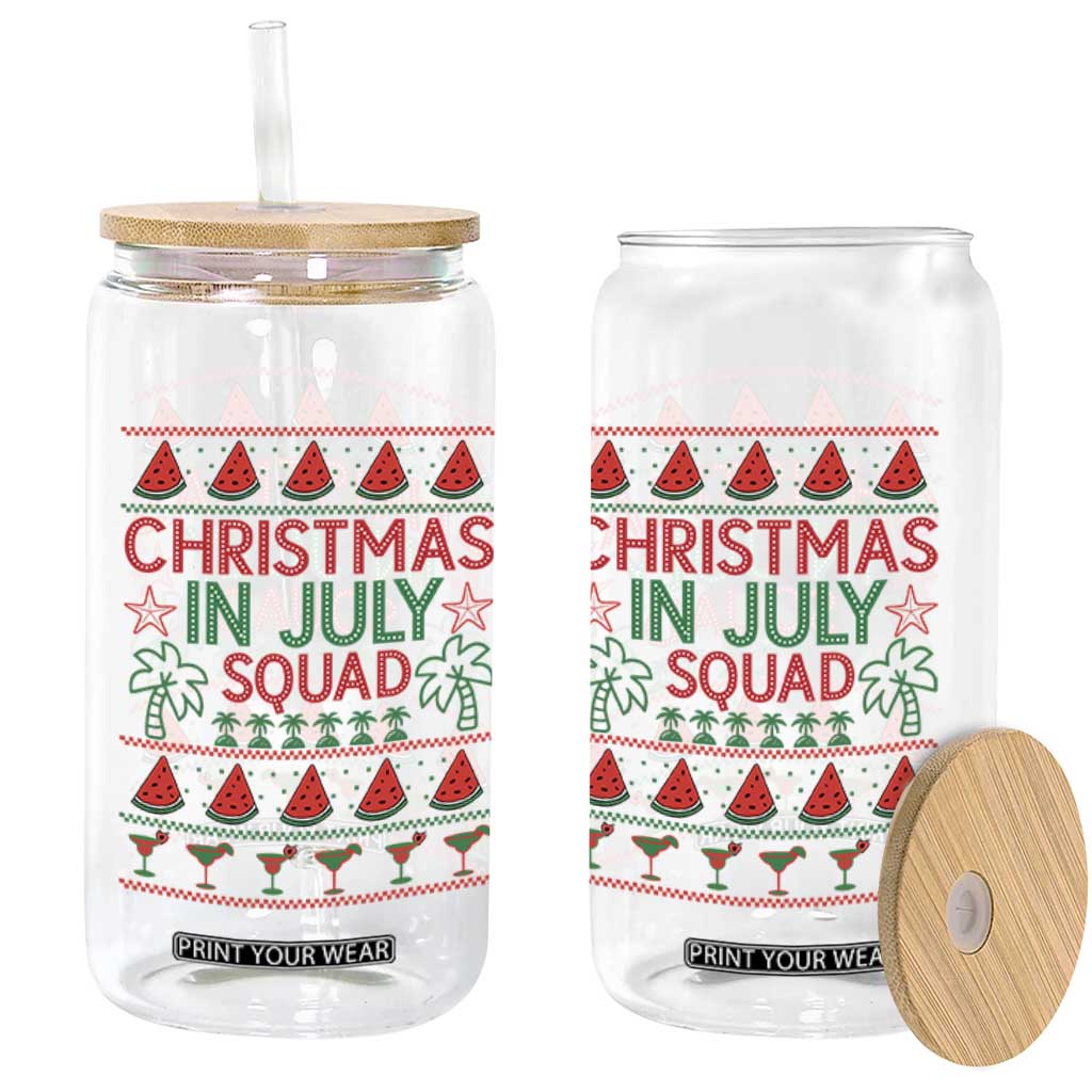 Christmas In July Squad Glass Can Tropical Beach Party Graphic