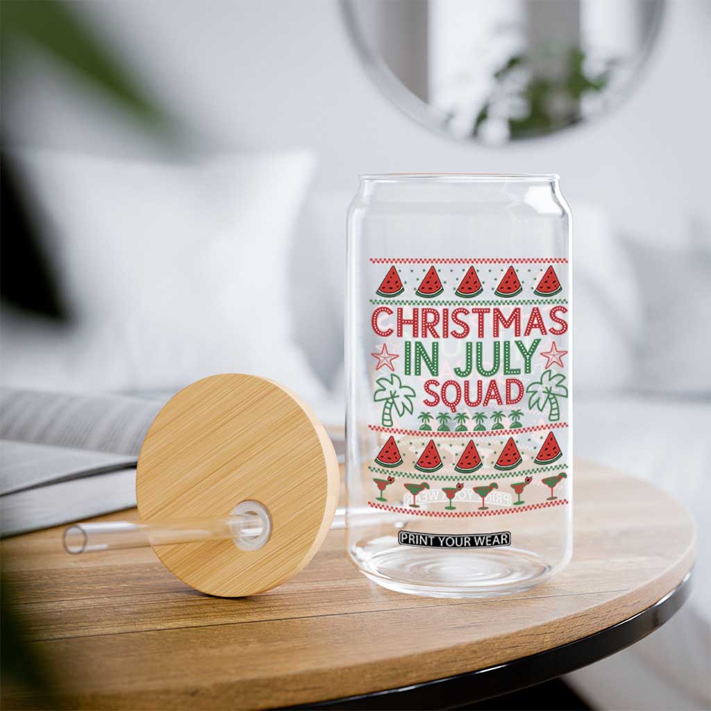 Christmas In July Squad Glass Can Tropical Beach Party Graphic