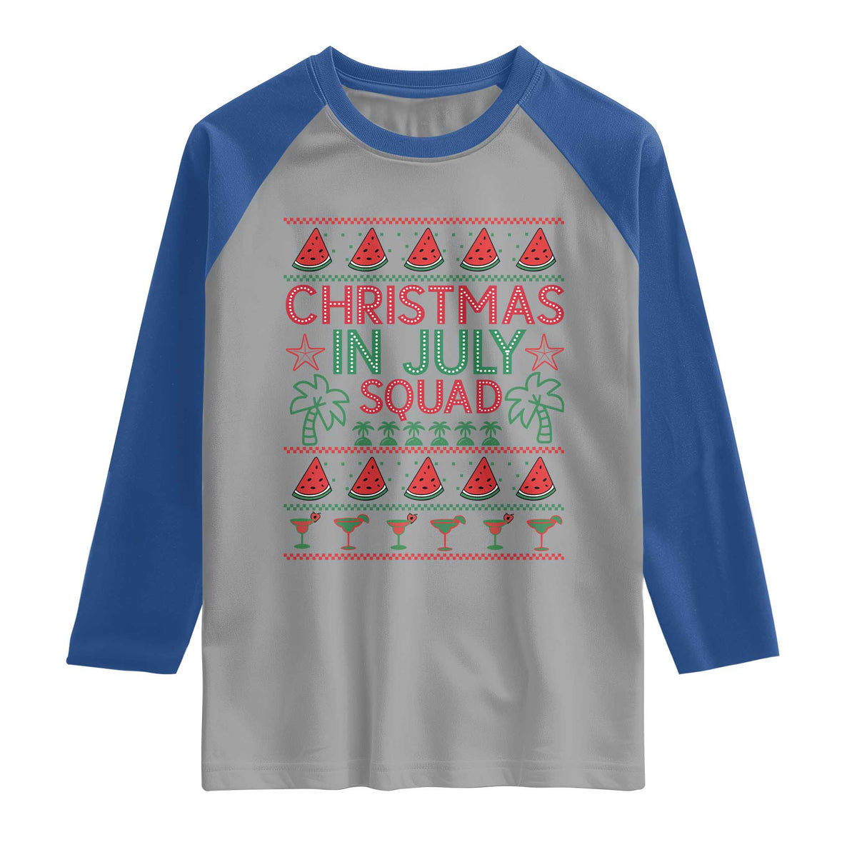 Christmas In July Squad Raglan Shirt Tropical Beach Party Graphic