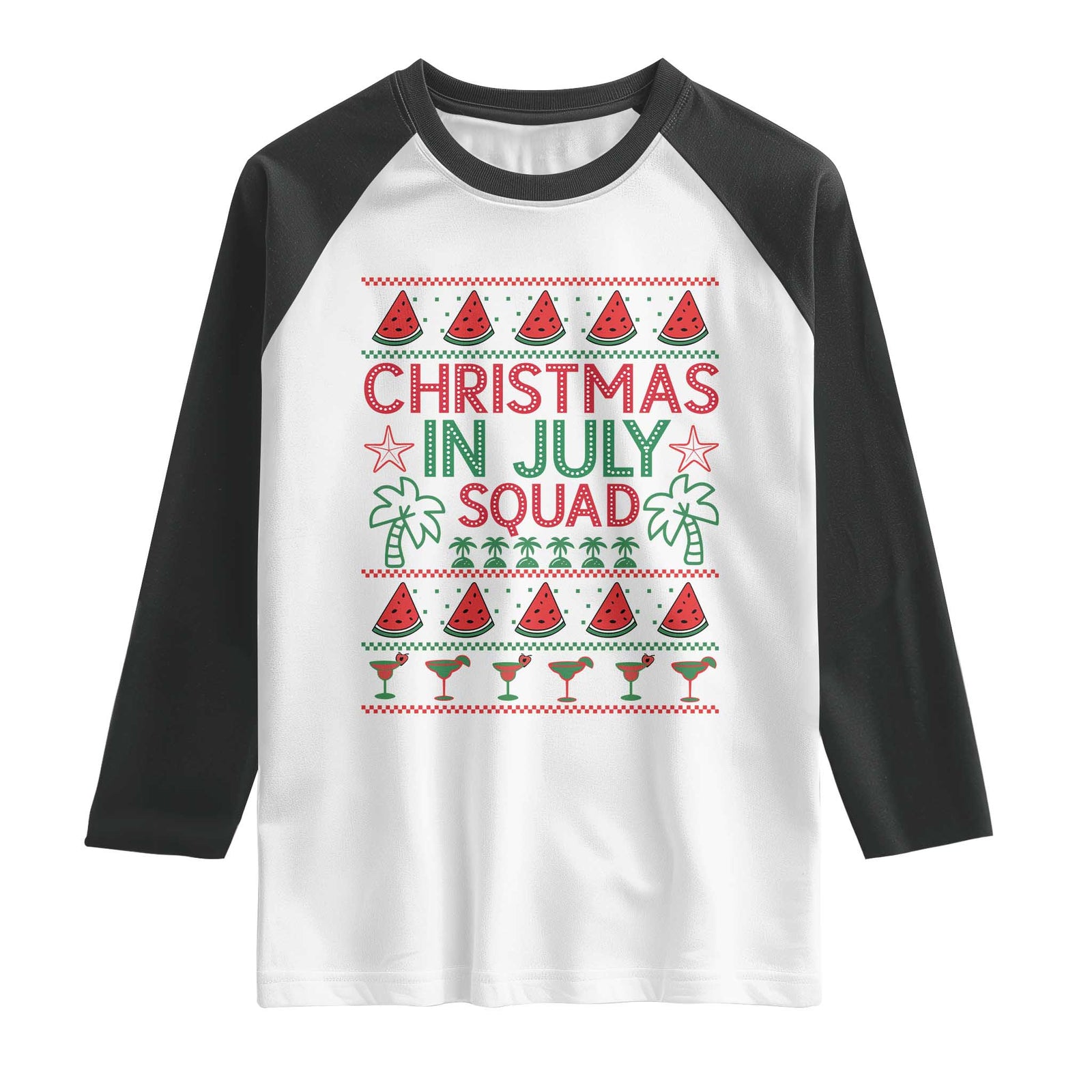 Christmas In July Squad Raglan Shirt Tropical Beach Party Graphic TS12 White Black Print Your Wear