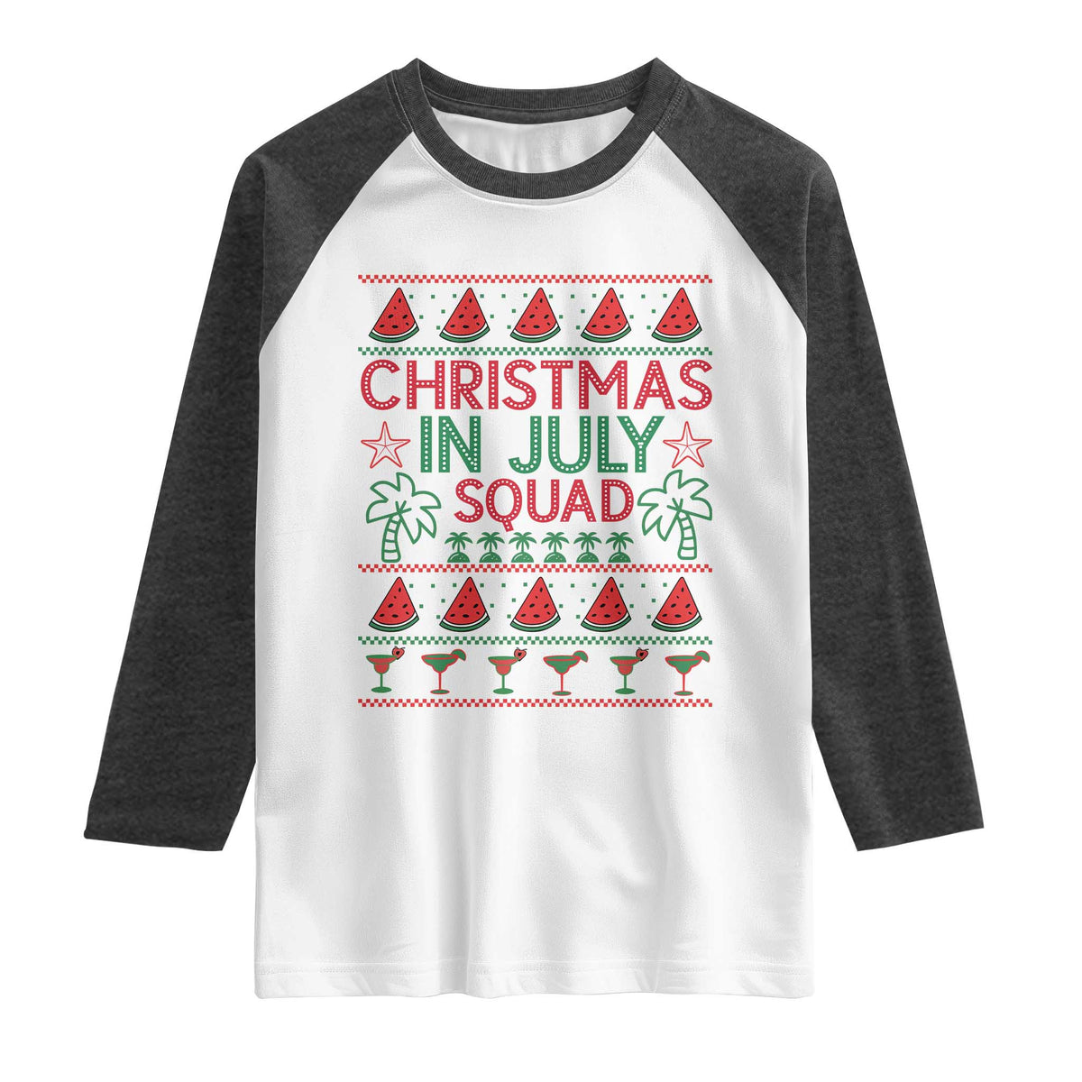 Christmas In July Squad Raglan Shirt Tropical Beach Party Graphic