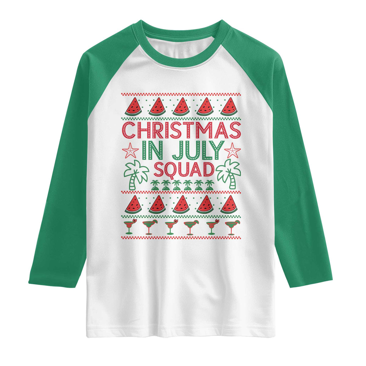 Christmas In July Squad Raglan Shirt Tropical Beach Party Graphic