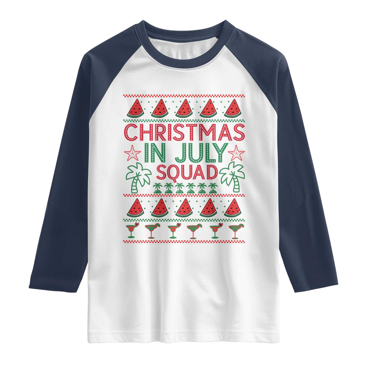 Christmas In July Squad Raglan Shirt Tropical Beach Party Graphic