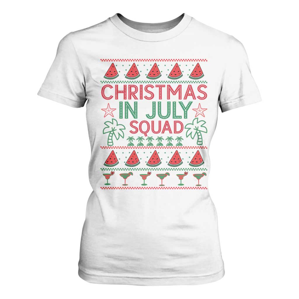 Christmas In July Squad T Shirt For Women Tropical Beach Party Graphic TS12 White Print Your Wear