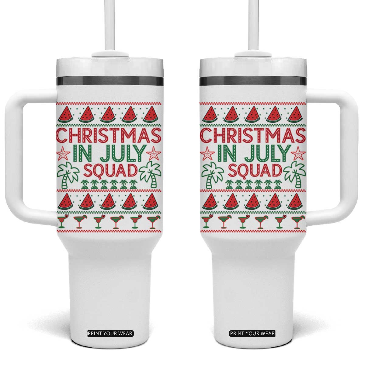 Christmas In July Squad Tumbler With Handle Tropical Beach Party Graphic