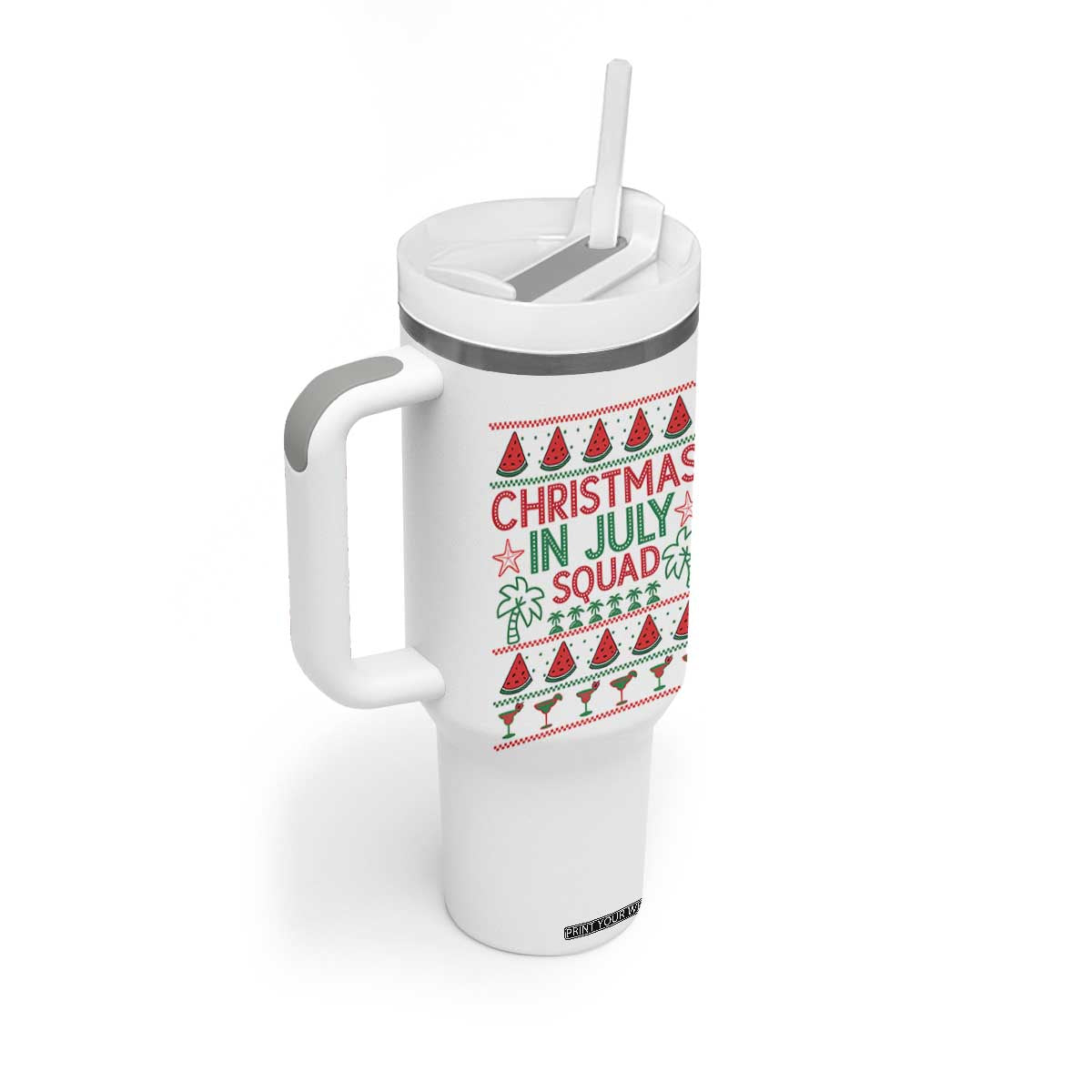 Christmas In July Squad Tumbler With Handle Tropical Beach Party Graphic