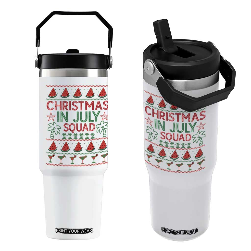 Christmas In July Squad Flip Straw Tumbler Tropical Beach Party Graphic TS12 One Size: 30 oz White Print Your Wear