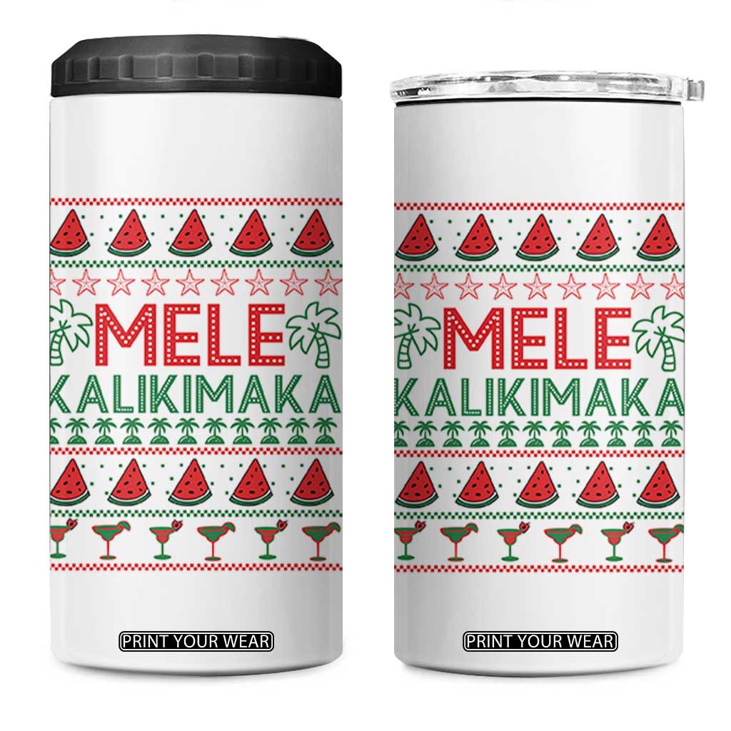 Mele Kalikimaka 4 in 1 Can Cooler Tumbler Hawaiian Ugly Christmas Sweater TS12 One Size: 16 oz White Print Your Wear