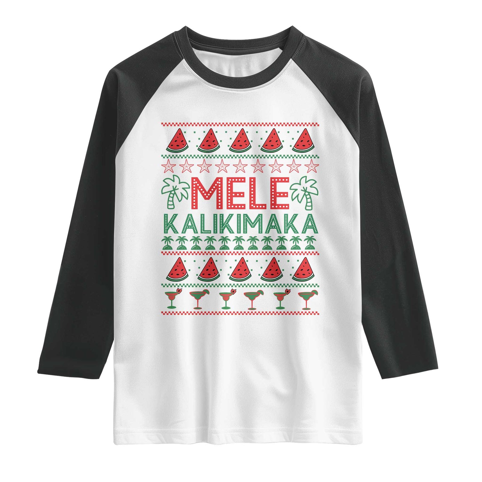Mele Kalikimaka Raglan Shirt Hawaiian Ugly Christmas Sweater TS12 White Black Print Your Wear