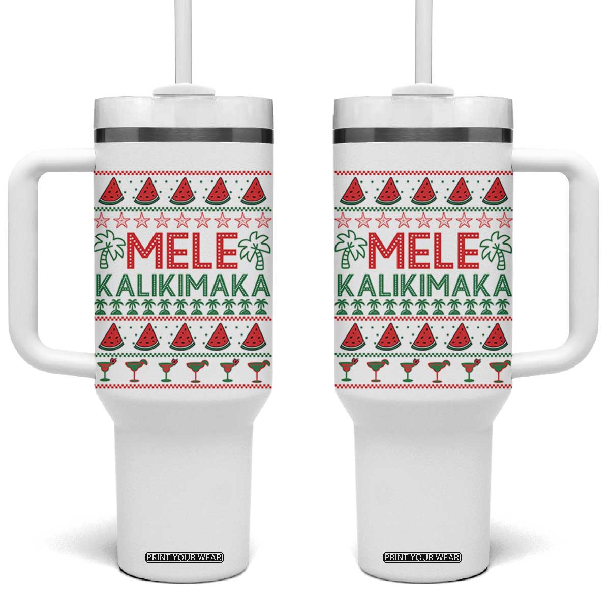 Mele Kalikimaka Tumbler With Handle Hawaiian Ugly Christmas Sweater