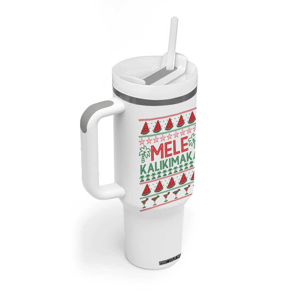 Mele Kalikimaka Tumbler With Handle Hawaiian Ugly Christmas Sweater