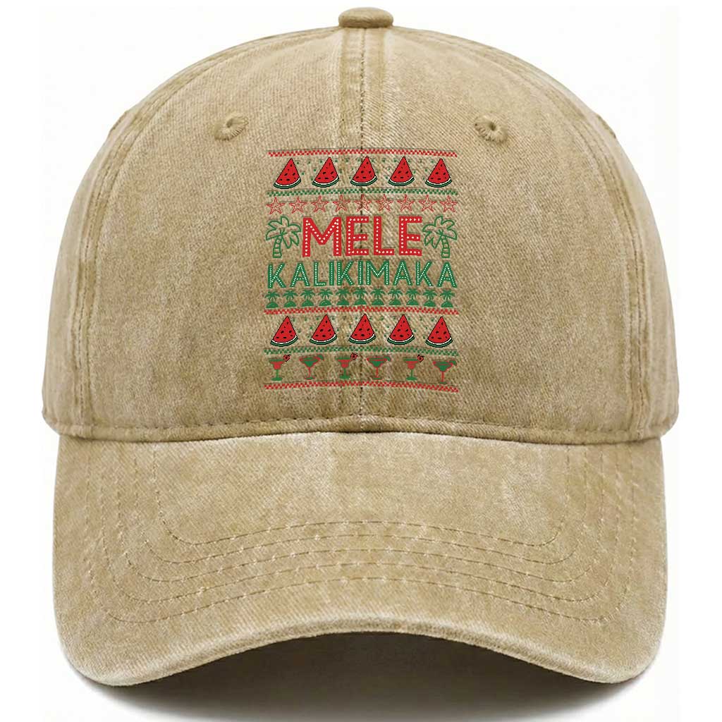 Mele Kalikimaka Washed Cotton Baseball Cap Hawaiian Ugly Christmas Sweater