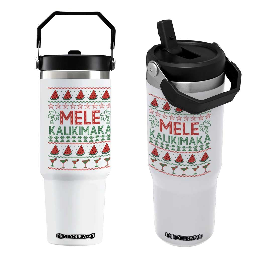 Mele Kalikimaka Flip Straw Tumbler Hawaiian Ugly Christmas Sweater