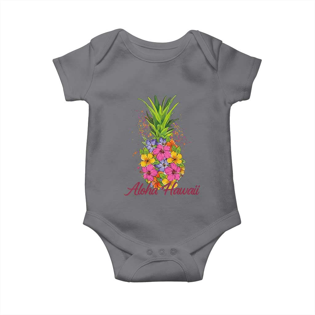 Tropical Floral Pineapple Aloha Hawaii Baby Onesie Hawaiian Island Vacation Graphic TS12 Charcoal Print Your Wear