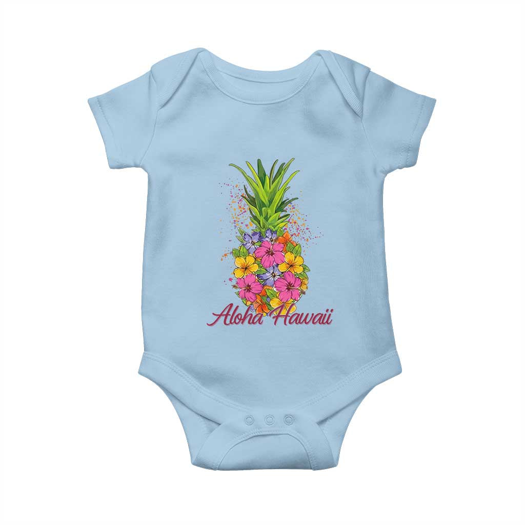 Tropical Floral Pineapple Aloha Hawaii Baby Onesie Hawaiian Island Vacation Graphic TS12 Light Blue Print Your Wear