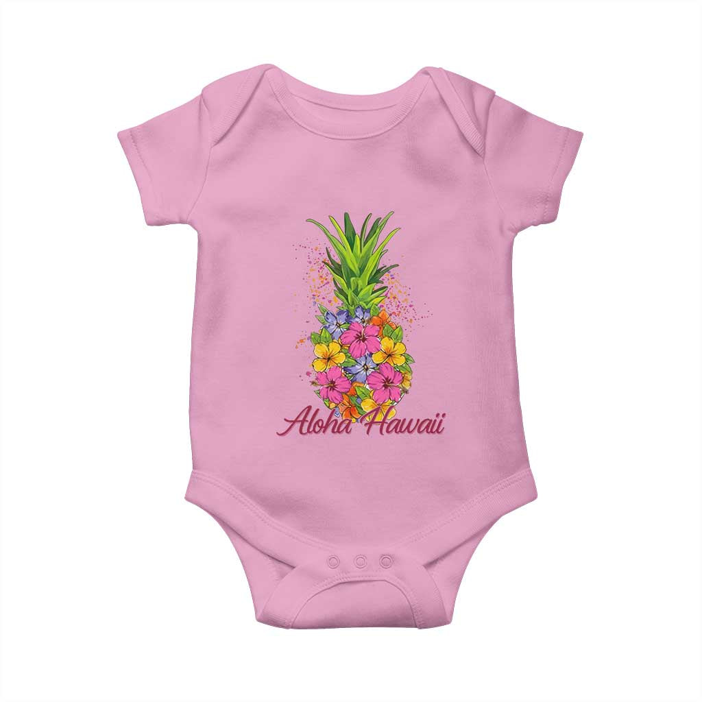 Tropical Floral Pineapple Aloha Hawaii Baby Onesie Hawaiian Island Vacation Graphic TS12 Light Pink Print Your Wear