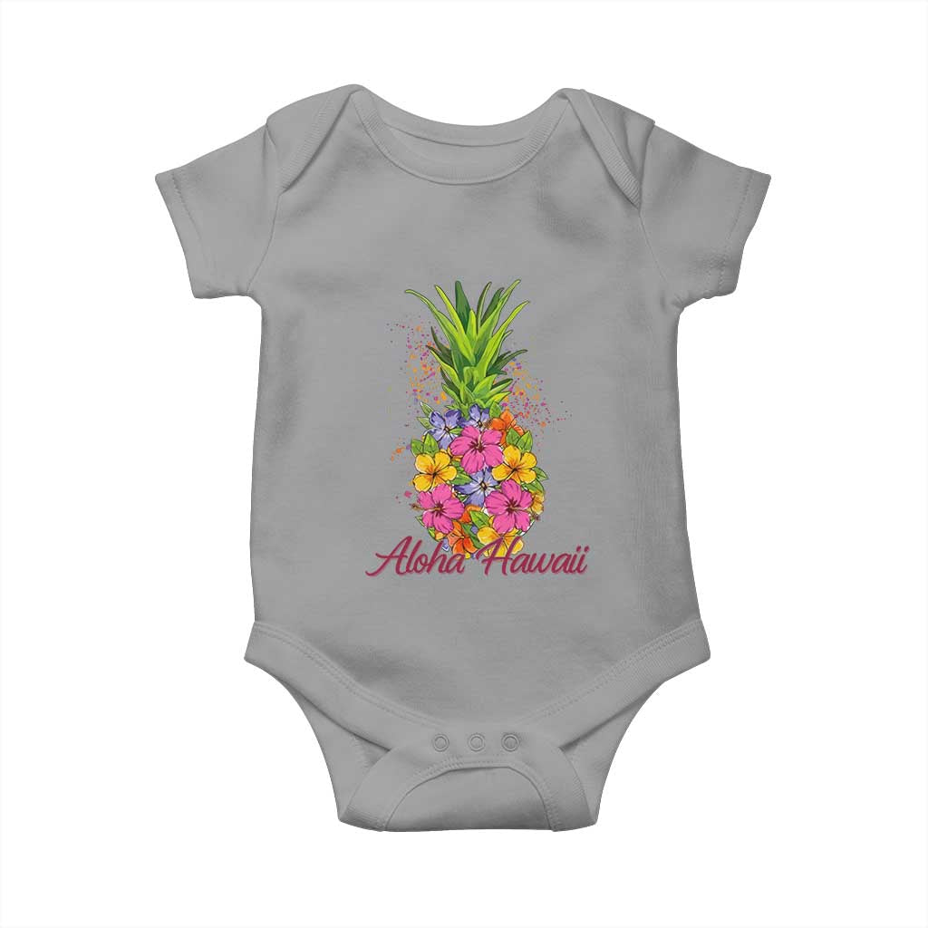 Tropical Floral Pineapple Aloha Hawaii Baby Onesie Hawaiian Island Vacation Graphic TS12 Sport Gray Print Your Wear