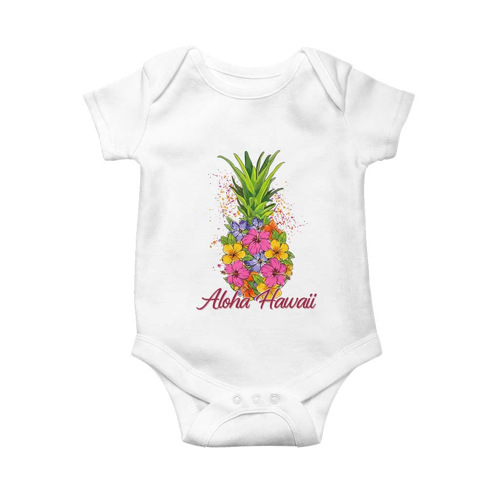 Tropical Floral Pineapple Aloha Hawaii Baby Onesie Hawaiian Island Vacation Graphic TS12 White Print Your Wear