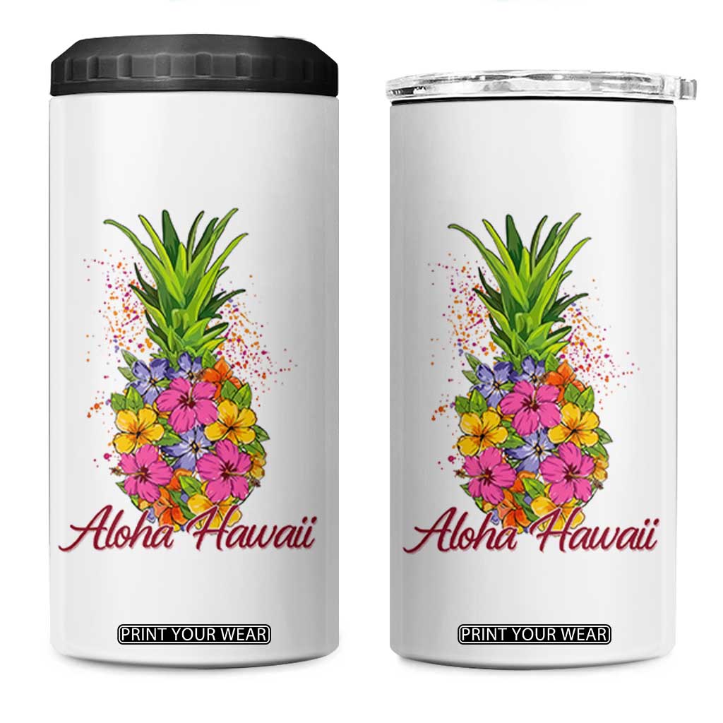 Tropical Floral Pineapple Aloha Hawaii 4 in 1 Can Cooler Tumbler Hawaiian Island Vacation Graphic TS12 One Size: 16 oz White Print Your Wear