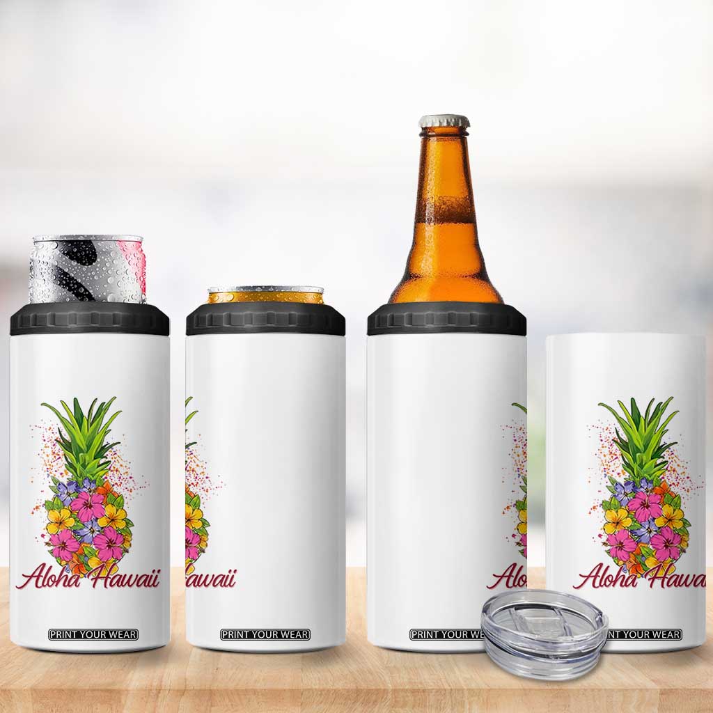 Tropical Floral Pineapple Aloha Hawaii 4 in 1 Can Cooler Tumbler Hawaiian Island Vacation Graphic TS12 Print Your Wear