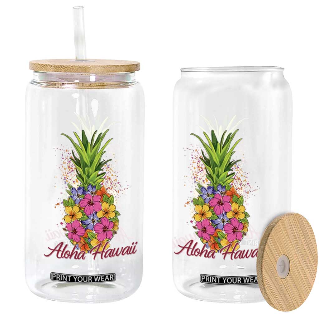 Tropical Floral Pineapple Aloha Hawaii Glass Can Hawaiian Island Vacation Graphic TS12 Print Your Wear