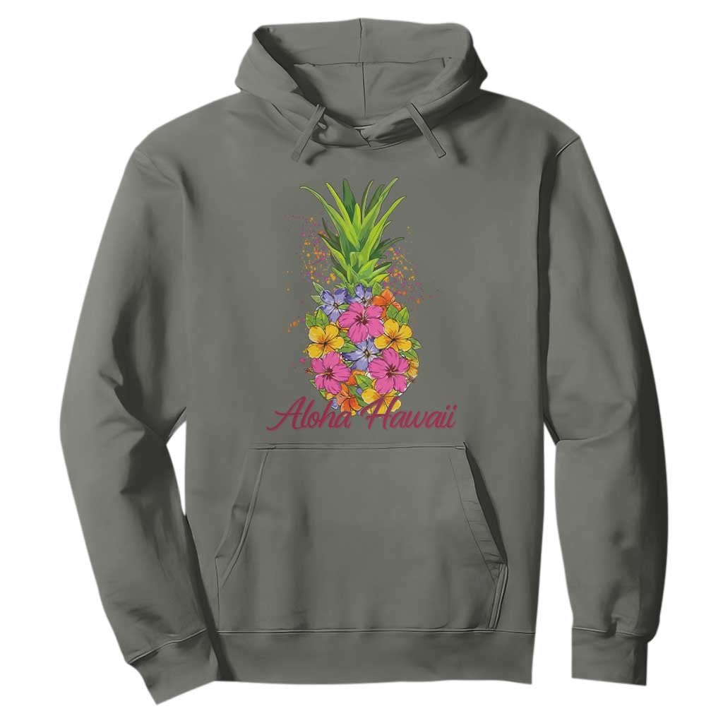 Tropical Floral Pineapple Aloha Hawaii Hoodie Hawaiian Island Vacation Graphic