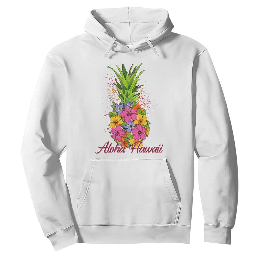 Tropical Floral Pineapple Aloha Hawaii Hoodie Hawaiian Island Vacation Graphic TS12 White Print Your Wear