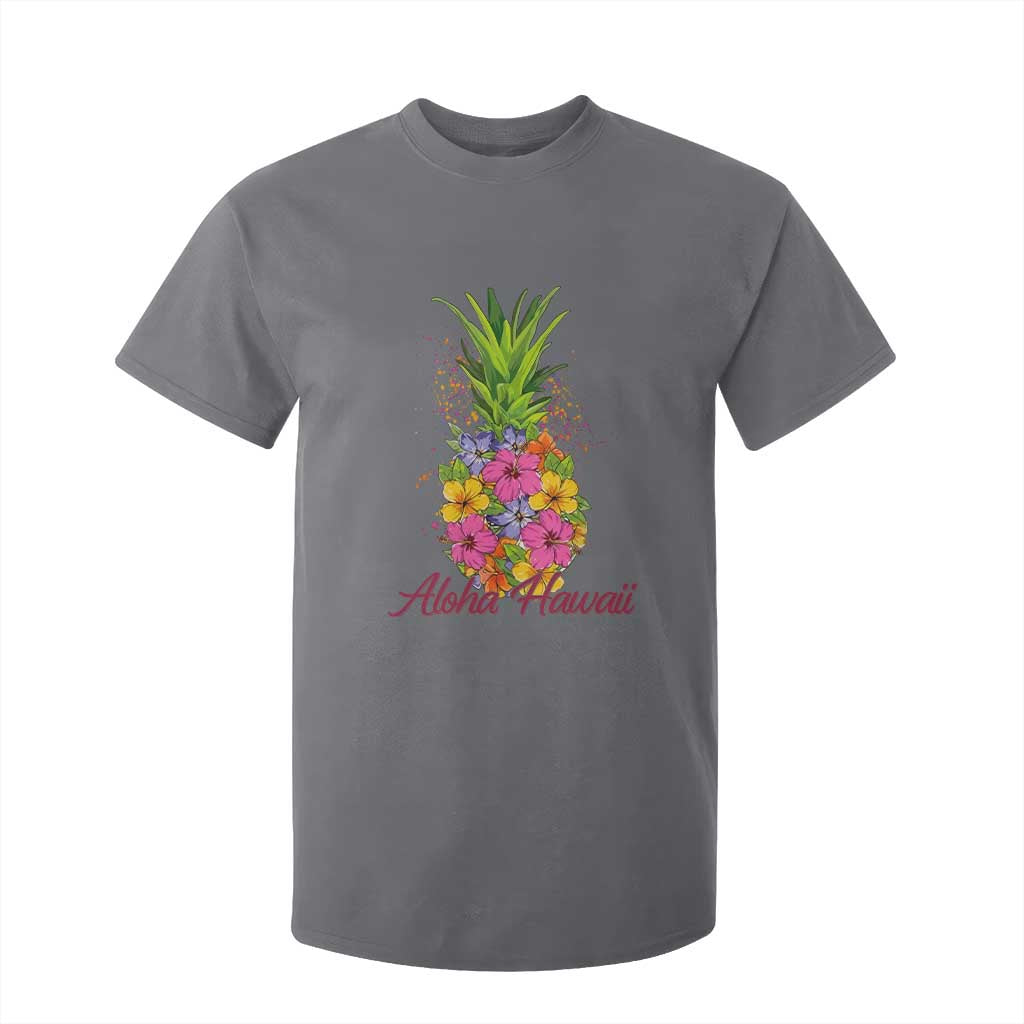 Tropical Floral Pineapple Aloha Hawaii T Shirt For Kid Hawaiian Island Vacation Graphic TS12 Charcoal Print Your Wear