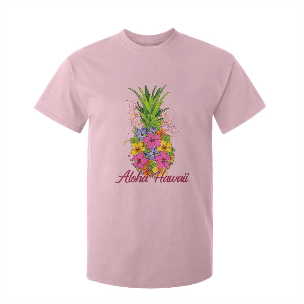 Tropical Floral Pineapple Aloha Hawaii T Shirt For Kid Hawaiian Island Vacation Graphic TS12 Light Pink Print Your Wear
