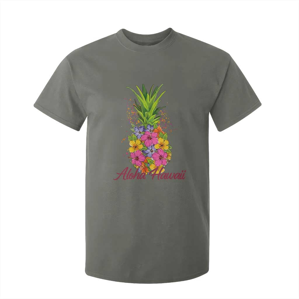 Tropical Floral Pineapple Aloha Hawaii T Shirt For Kid Hawaiian Island Vacation Graphic TS12 Military Green Print Your Wear