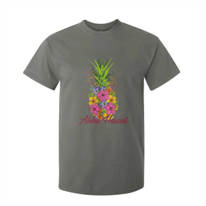 Tropical Floral Pineapple Aloha Hawaii T Shirt For Kid Hawaiian Island Vacation Graphic TS12 Military Green Print Your Wear