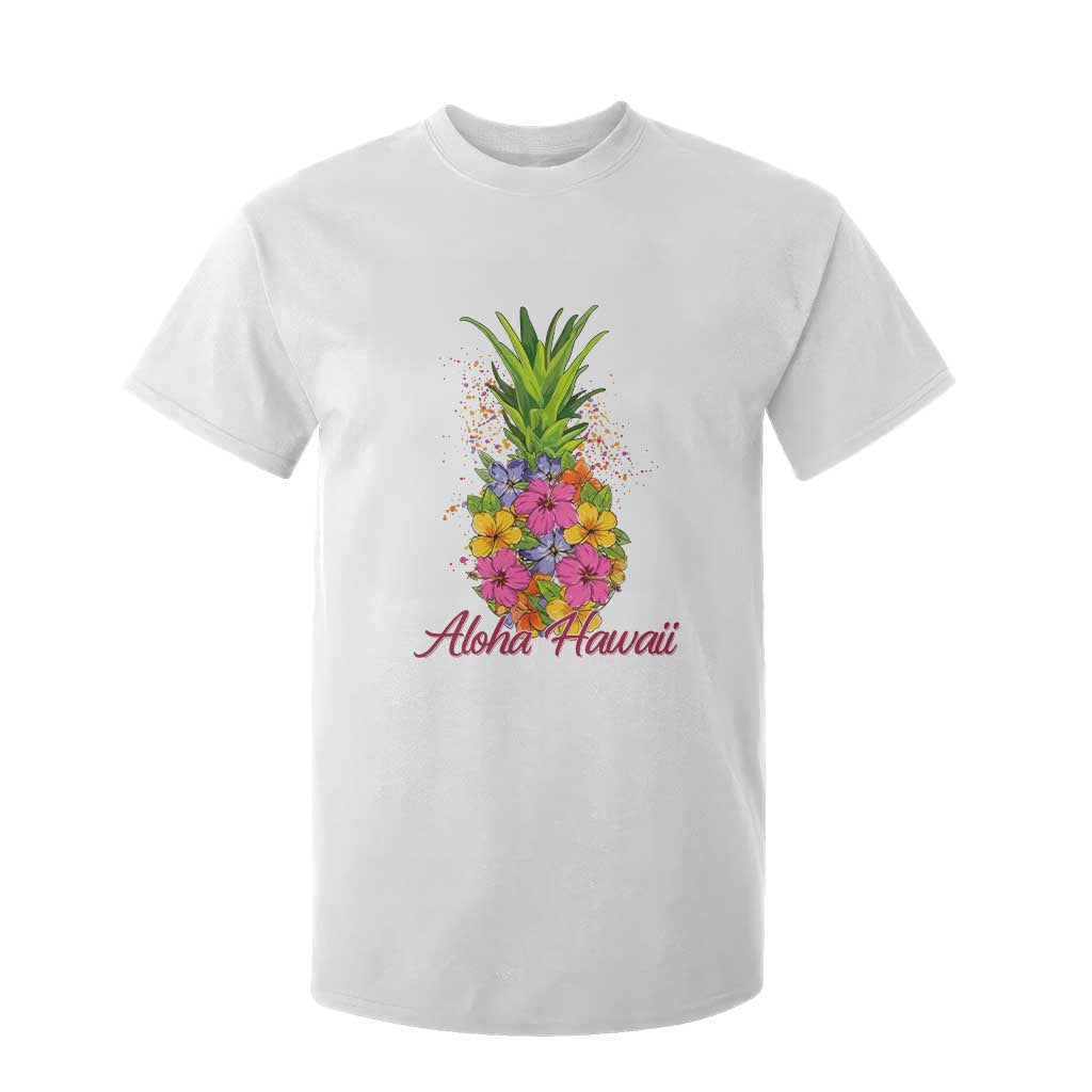 Tropical Floral Pineapple Aloha Hawaii T Shirt For Kid Hawaiian Island Vacation Graphic TS12 White Print Your Wear