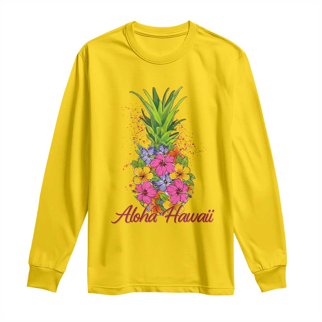 Tropical Floral Pineapple Aloha Hawaii Long Sleeve Shirt Hawaiian Island Vacation Graphic TS12 Daisy Print Your Wear
