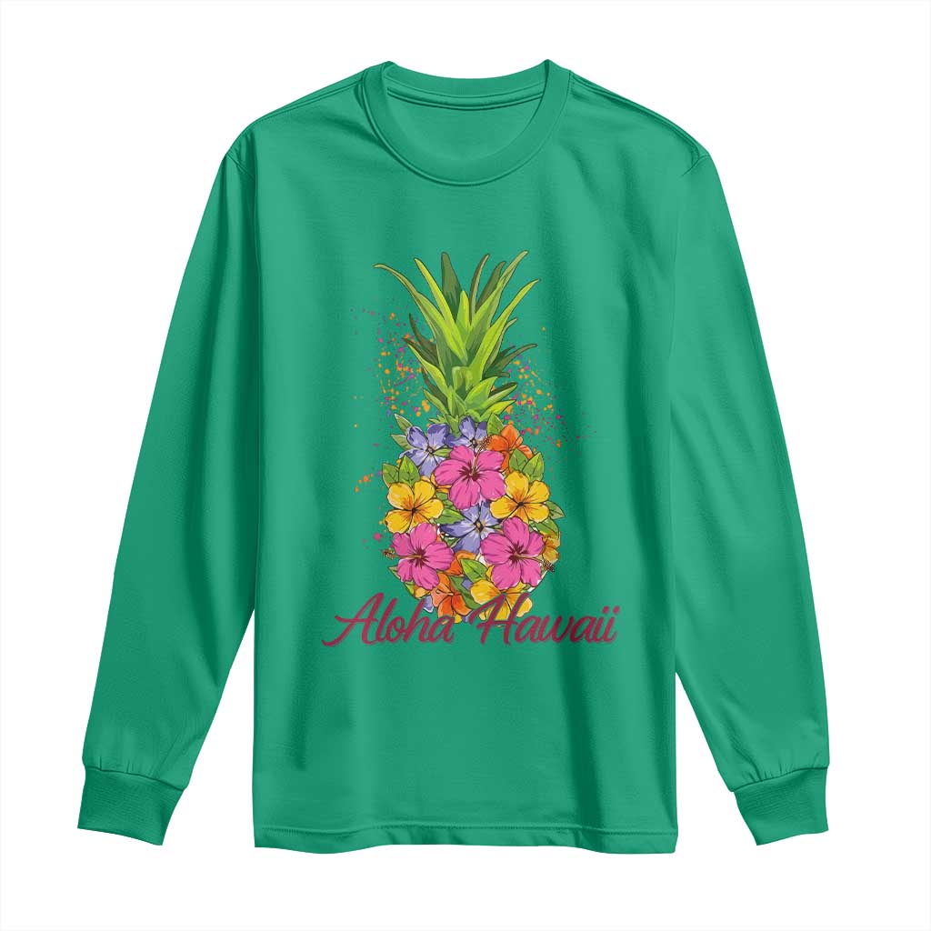 Tropical Floral Pineapple Aloha Hawaii Long Sleeve Shirt Hawaiian Island Vacation Graphic TS12 Irish Green Print Your Wear