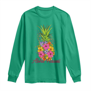 Tropical Floral Pineapple Aloha Hawaii Long Sleeve Shirt Hawaiian Island Vacation Graphic TS12 Irish Green Print Your Wear