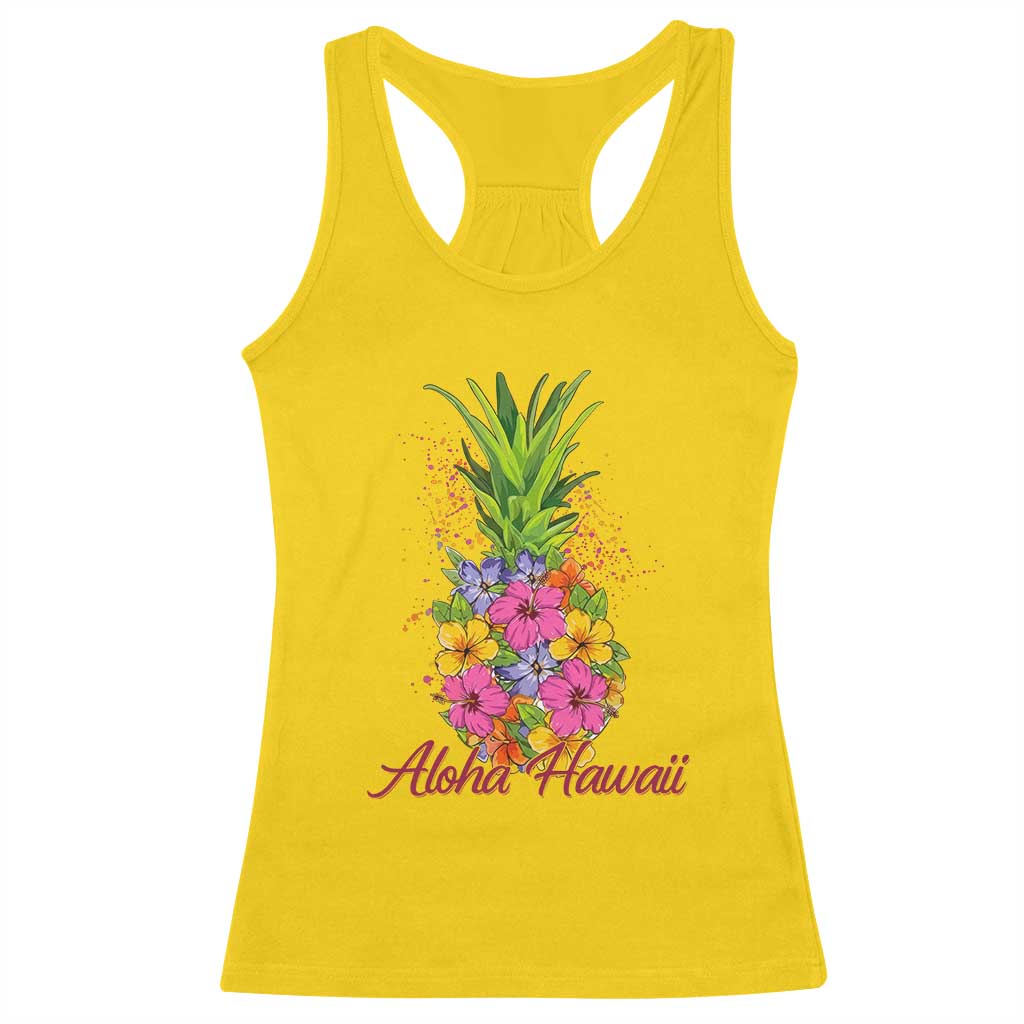 Tropical Floral Pineapple Aloha Hawaii Racerback Tank Top Hawaiian Island Vacation Graphic TS12 Daisy Print Your Wear