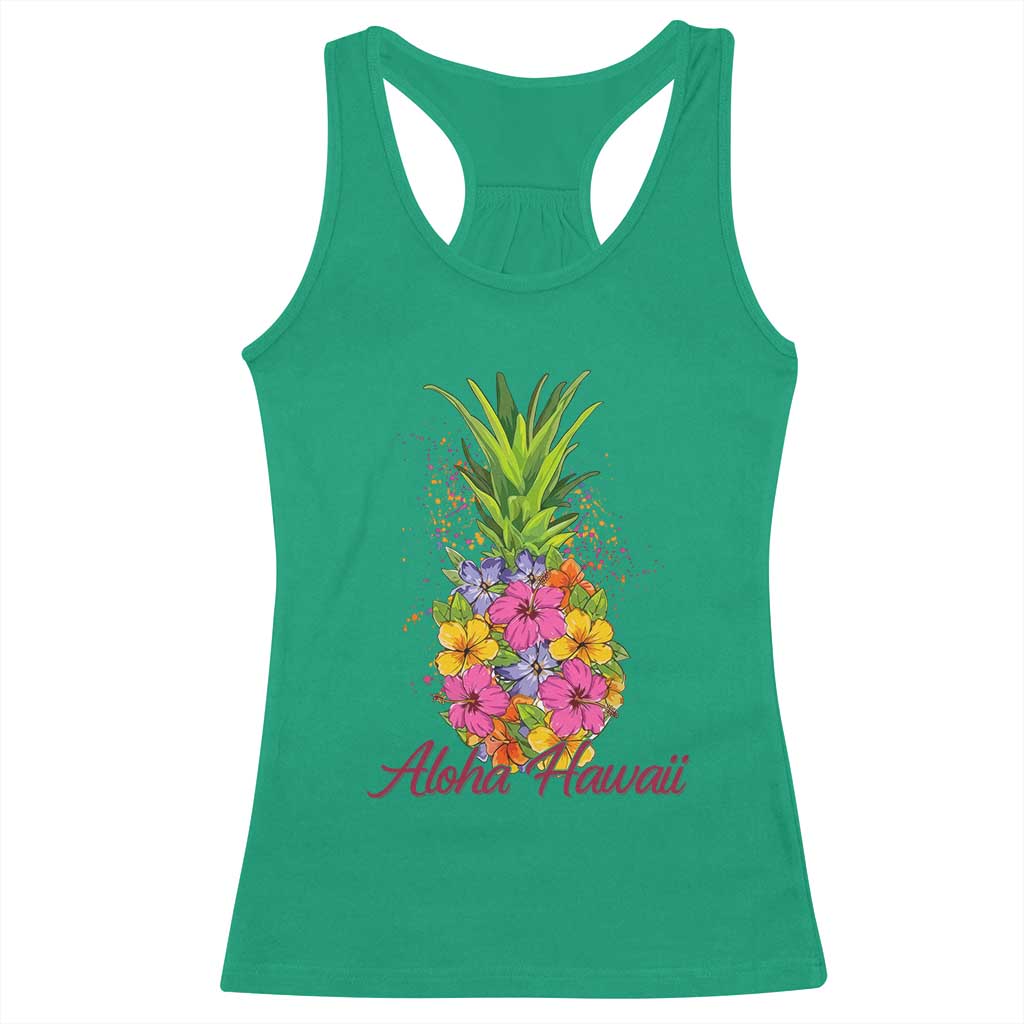 Tropical Floral Pineapple Aloha Hawaii Racerback Tank Top Hawaiian Island Vacation Graphic TS12 Irish Green Print Your Wear