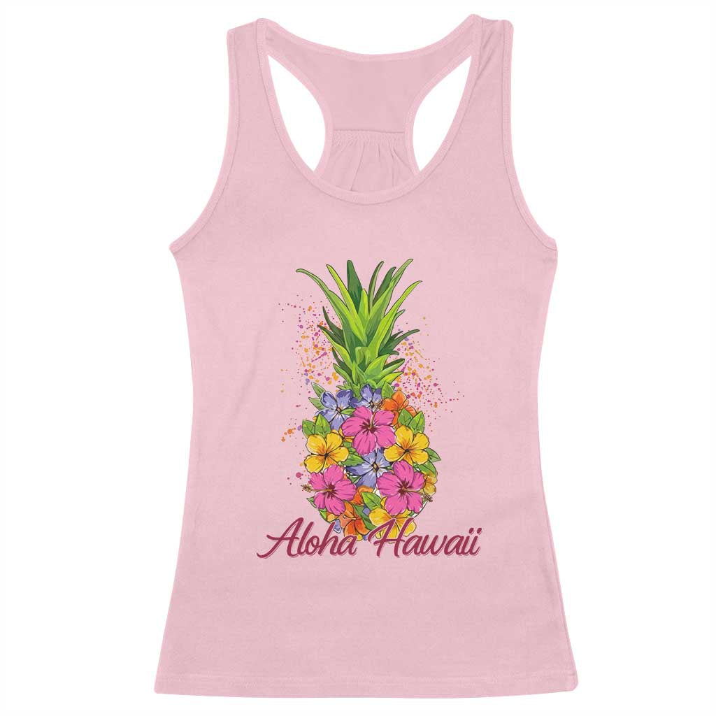 Tropical Floral Pineapple Aloha Hawaii Racerback Tank Top Hawaiian Island Vacation Graphic TS12 Light Pink Print Your Wear