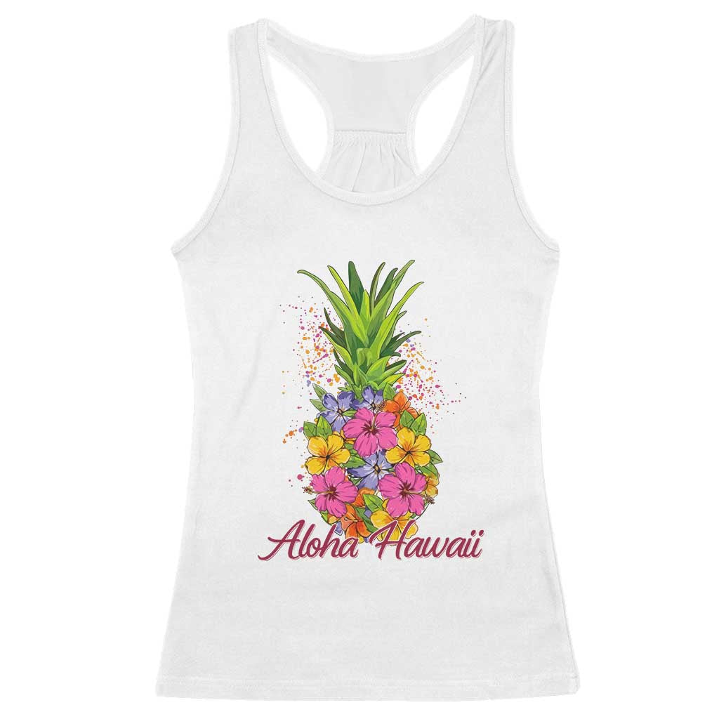 Tropical Floral Pineapple Aloha Hawaii Racerback Tank Top Hawaiian Island Vacation Graphic TS12 White Print Your Wear