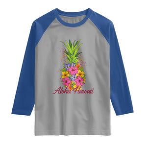 Tropical Floral Pineapple Aloha Hawaii Raglan Shirt Hawaiian Island Vacation Graphic TS12 Sport Gray Royal Print Your Wear